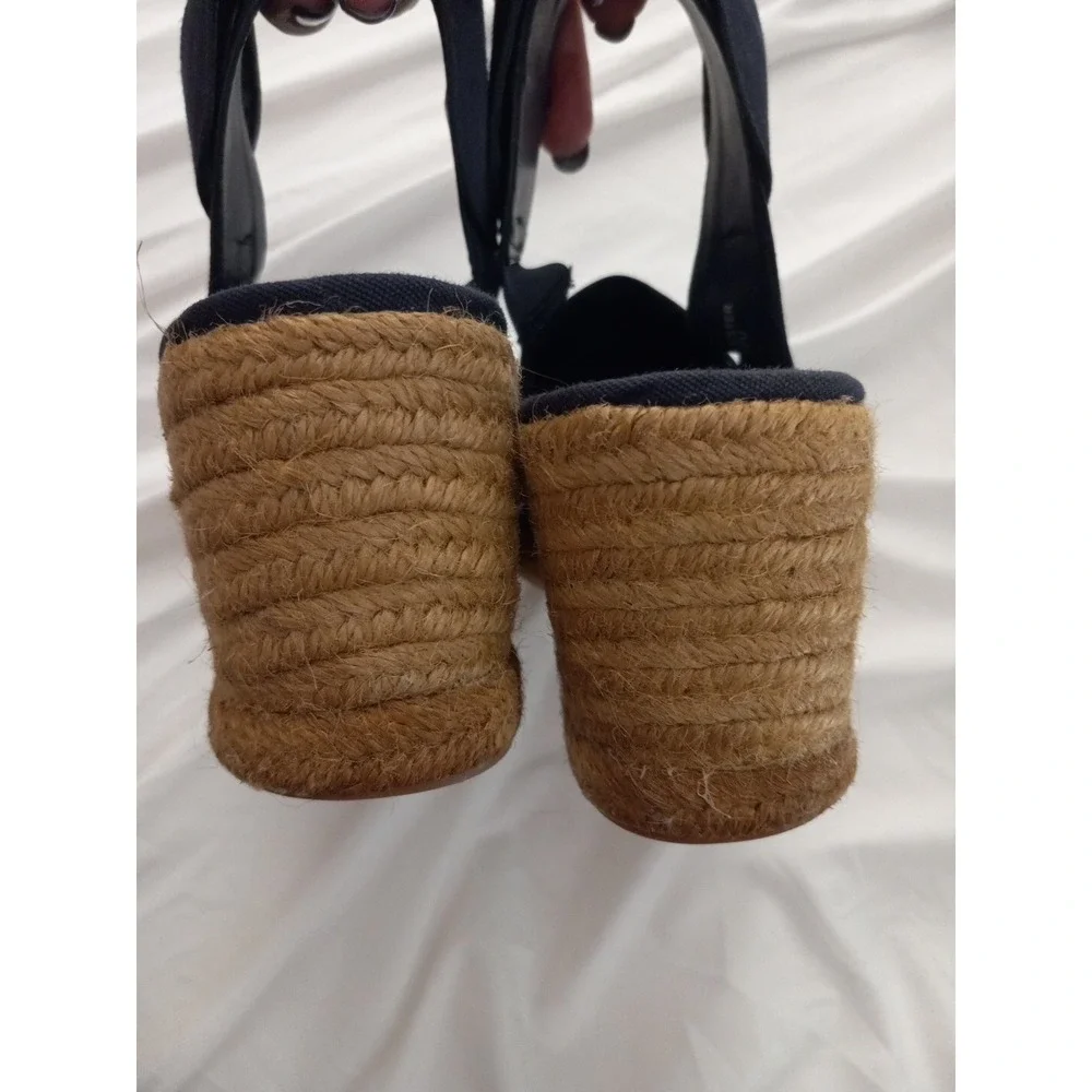 Ralph Lauren Penelopie Slingback Wedge NauticalSandals Espadrille Navy Blue NWOB